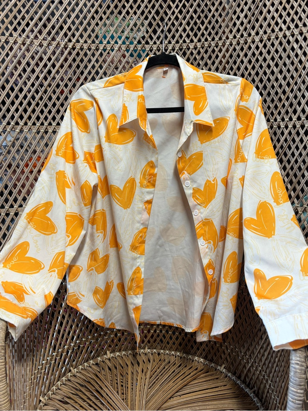 Yellow Heart Print Button-Up Shirt